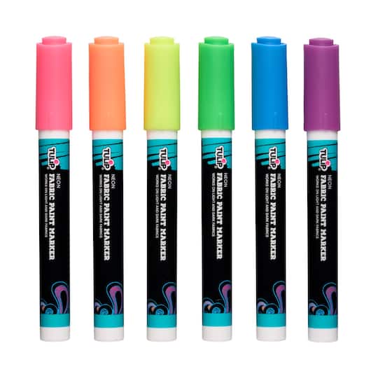 Michaels, Tulip® Neon 6 Colour Permanent Bullet Tip Fabric Paint Marker Set – Category: Fabric Paint